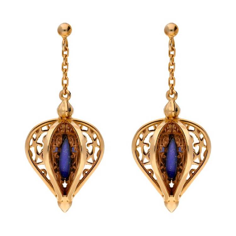 9ct Rose Gold Lapis Lazuli Flore Filigree Drop Earrings