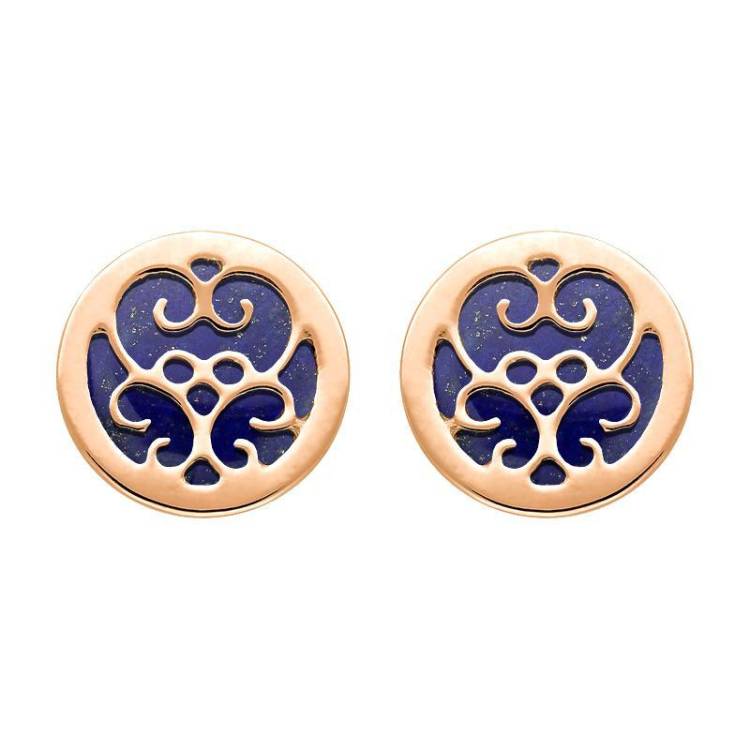 9ct Rose Gold Lapis Lazuli Flore Filigree Stud Earrings
