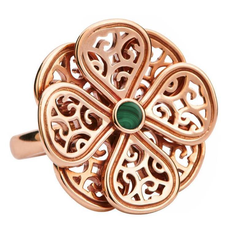 9ct Rose Gold Malachite Flore Eight Petal Flower Ring