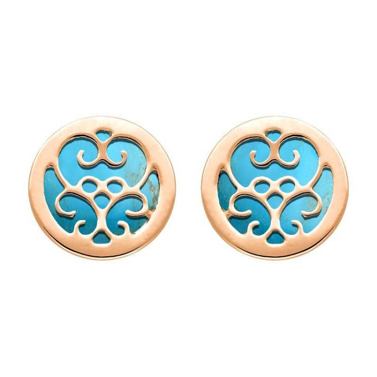 9ct Rose Gold Turquoise Flore Filigree Earrings