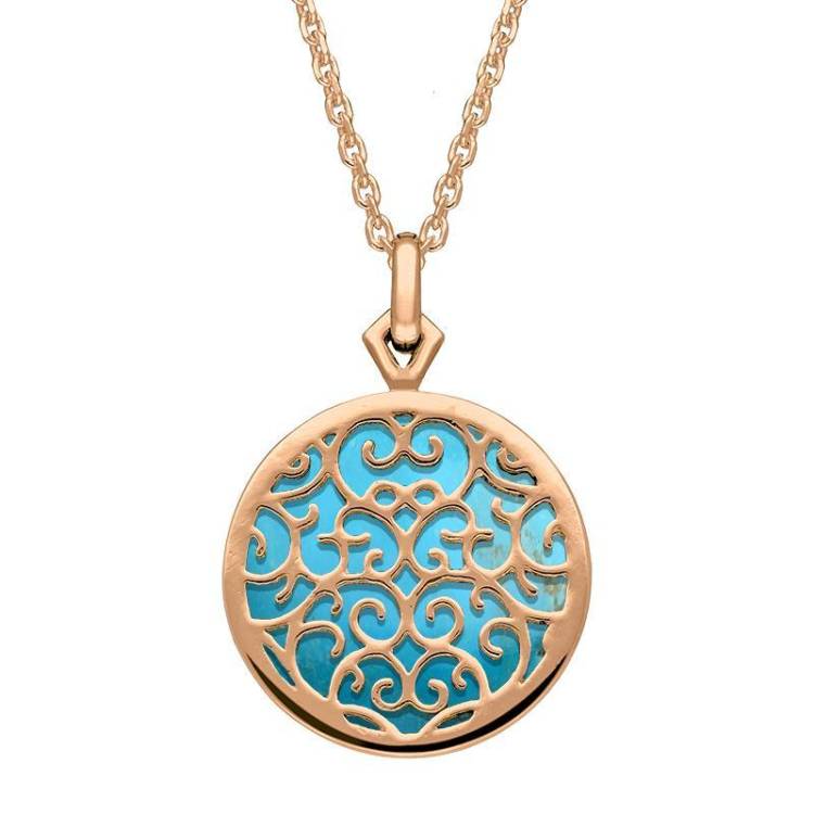 9ct Rose Gold Turquoise Flore Filigree Necklace
