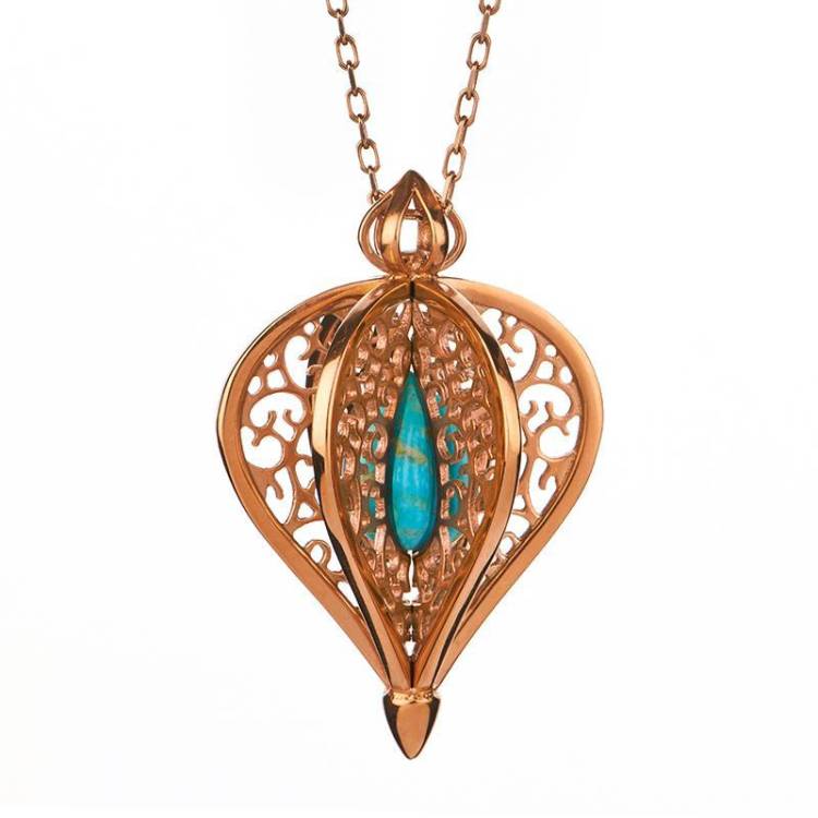 9ct Rose Gold Turquoise Flore Filigree Small Necklace