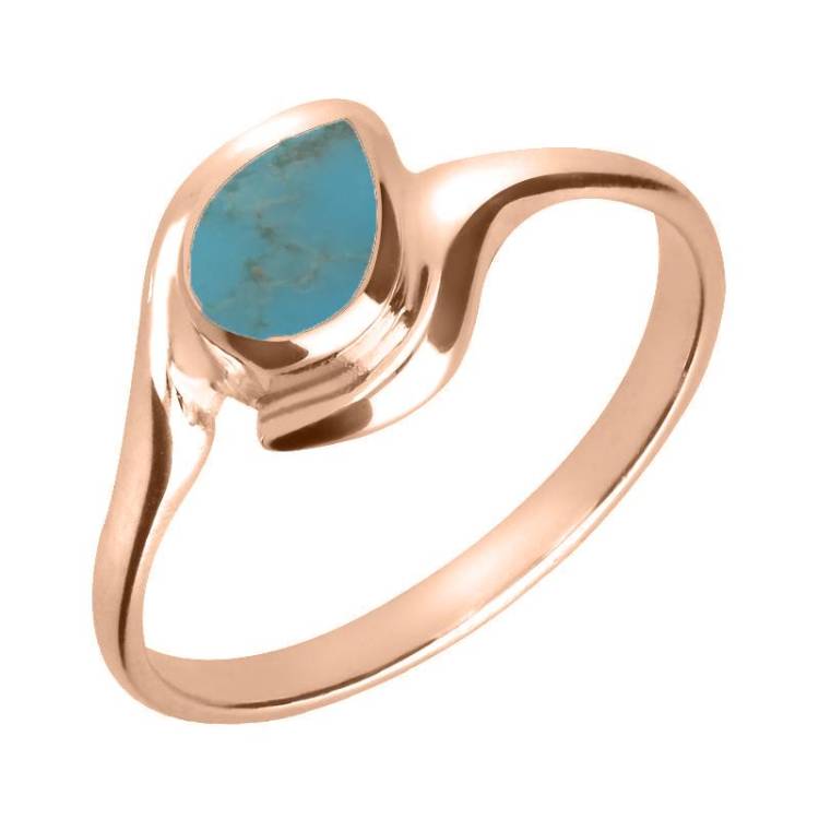 9ct Rose Gold Turquoise Offset Pear Ring - Rose Gold