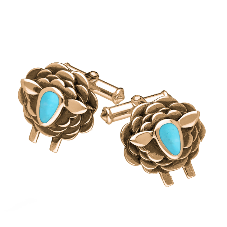 9ct Rose Gold Turquoise Sheep Cufflinks