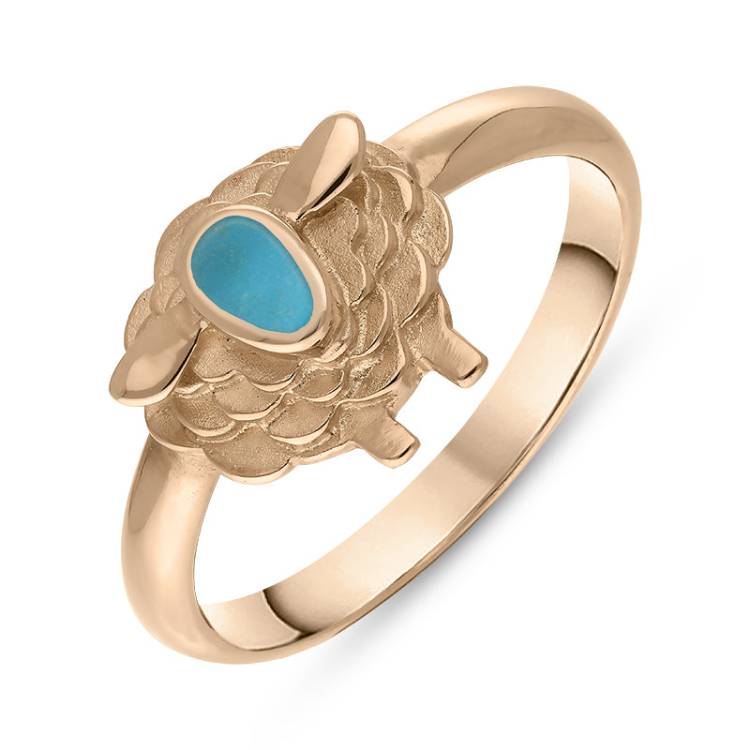 9ct Rose Gold Turquoise Sheep Ring - Gold