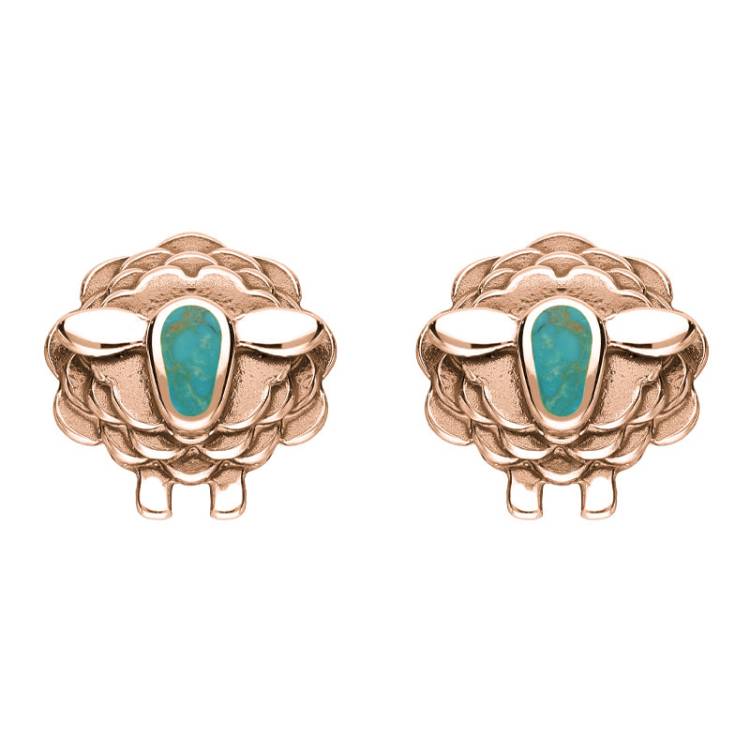 9ct Rose Gold Turquoise Sheep Stud Earrings