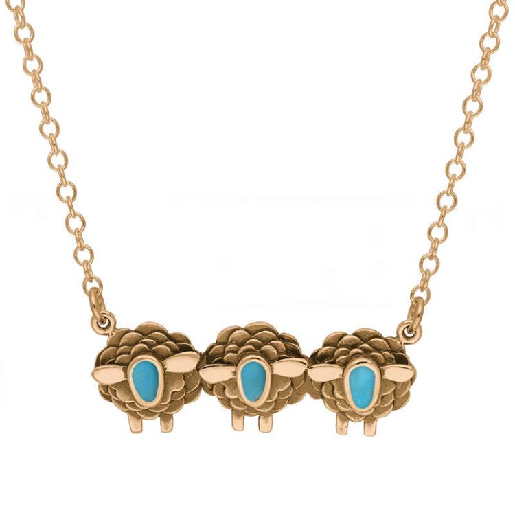 9ct Rose Gold Turquoise Three Sheep Necklace - Gold