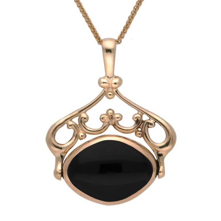 9ct Rose Gold Whitby Jet Blue John Double Sided Swivel Necklace - Rose Gold