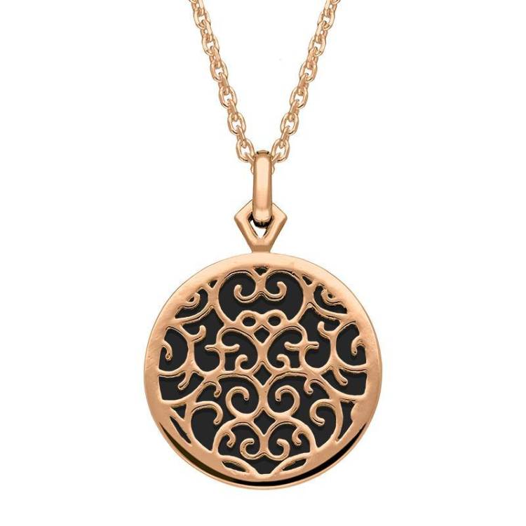 9ct Rose Gold Whitby Jet Flore Filigree Necklace