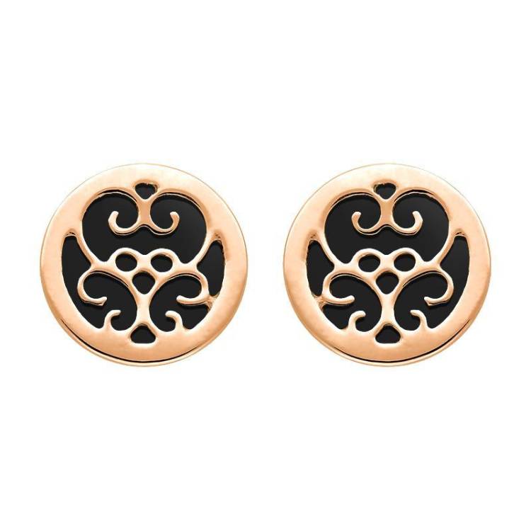 9ct Rose Gold Whitby Jet Flore Filigree Stud Earrings