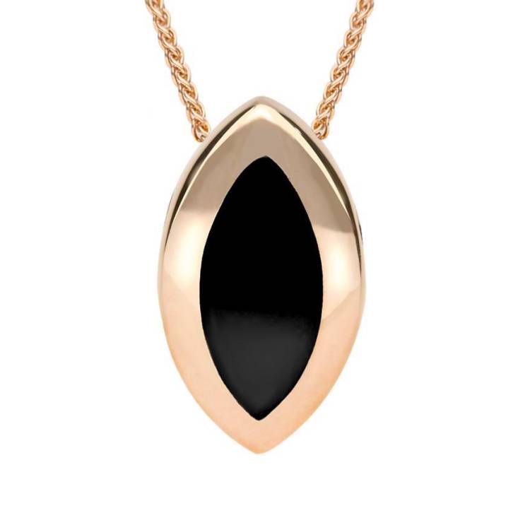 9ct Rose Gold Whitby Jet Framed Marquise Necklace - Rose Gold