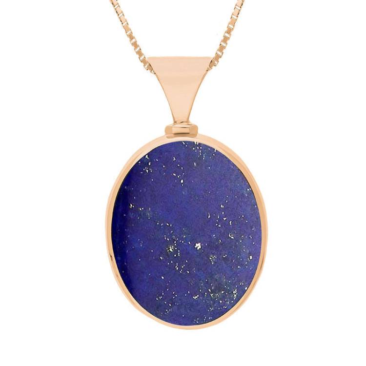 9ct Rose Gold Whitby Jet Lapis King's Coronation Hallmark Double Sided Oval Necklace