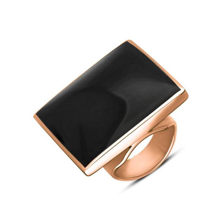 9ct Rose Gold Whitby Jet Large Square Ring - Rose Gold