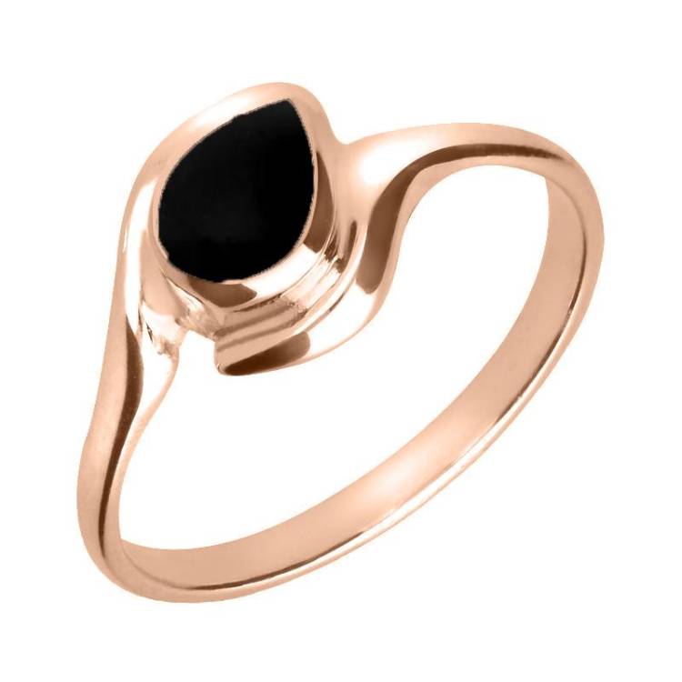 9ct Rose Gold Whitby Jet Offset Pear Ring - Rose Gold