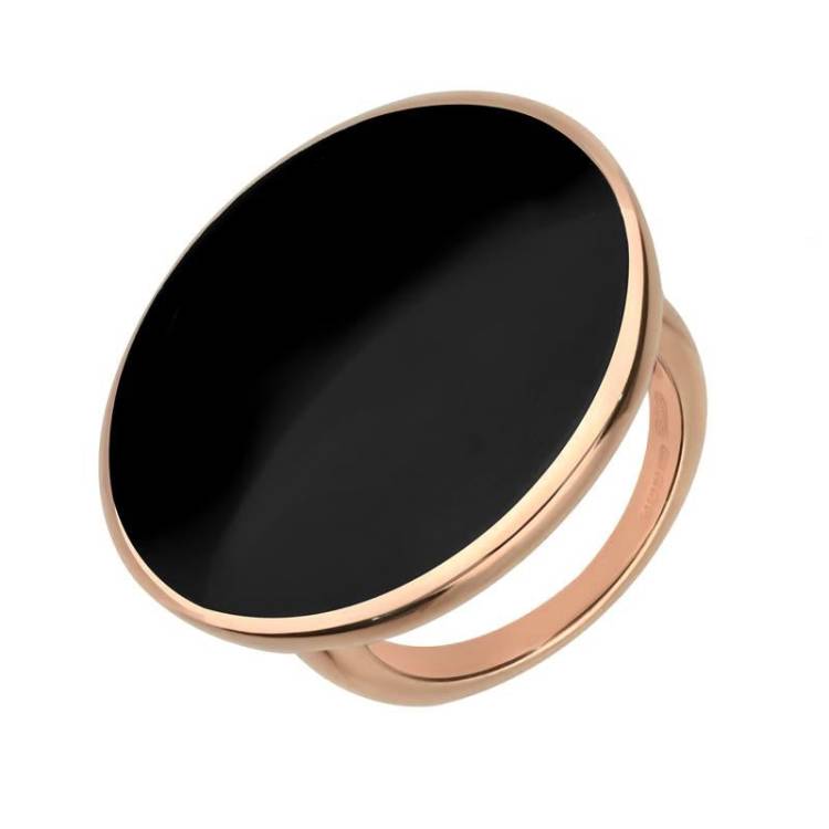 9ct Rose Gold Whitby Jet Round Ring - Rose Gold