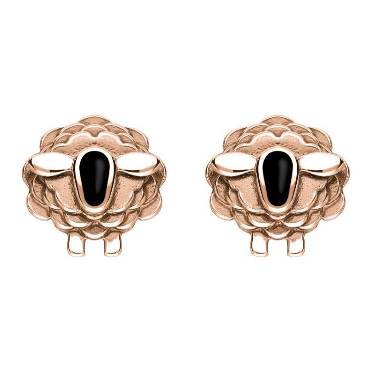 9ct Rose Gold Whitby Jet Sheep Stud Earrings