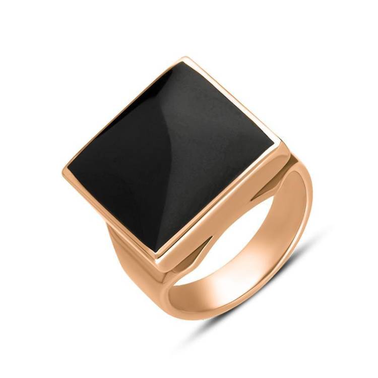 9ct Rose Gold Whitby Jet Small Square Ring - Rose Gold