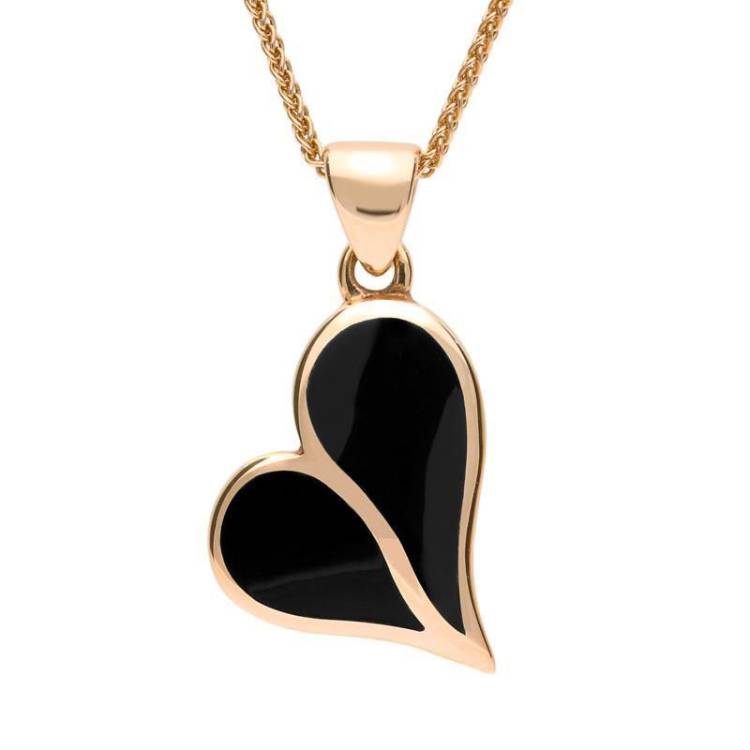 9ct Rose Gold Whitby Jet Split Heart Necklace - Rose Gold
