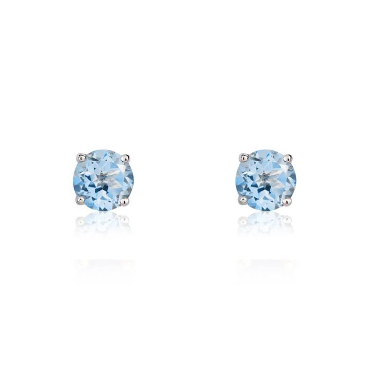 9ct White Gold Aquamarine 3mm Round Claw Set Stud Earrings