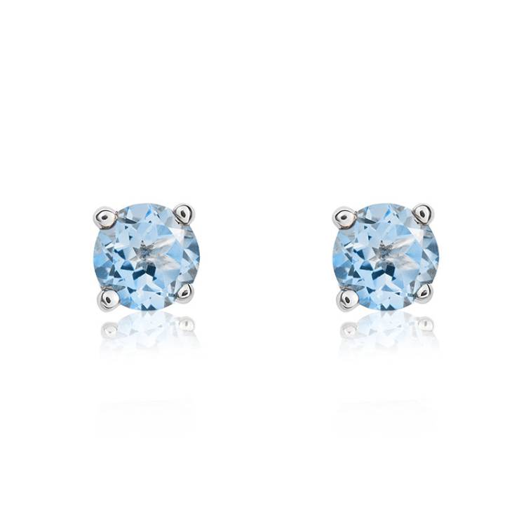 9ct White Gold Aquamarine 4mm Round Claw Set Stud Earrings
