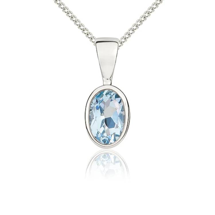 9ct White Gold Aquamarine 6x4mm Oval Rub Over Set Pendant