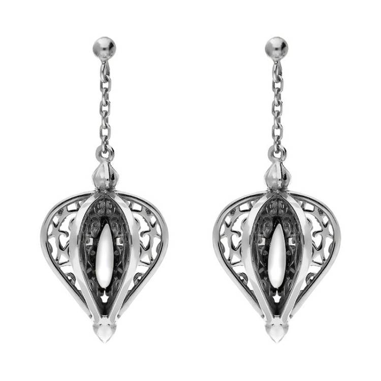 9ct White Gold Bauxite Flore Filigree Drop Earrings