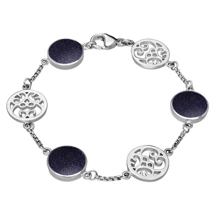 9ct White Gold Blue Goldstone Flore Filigree Bracelet