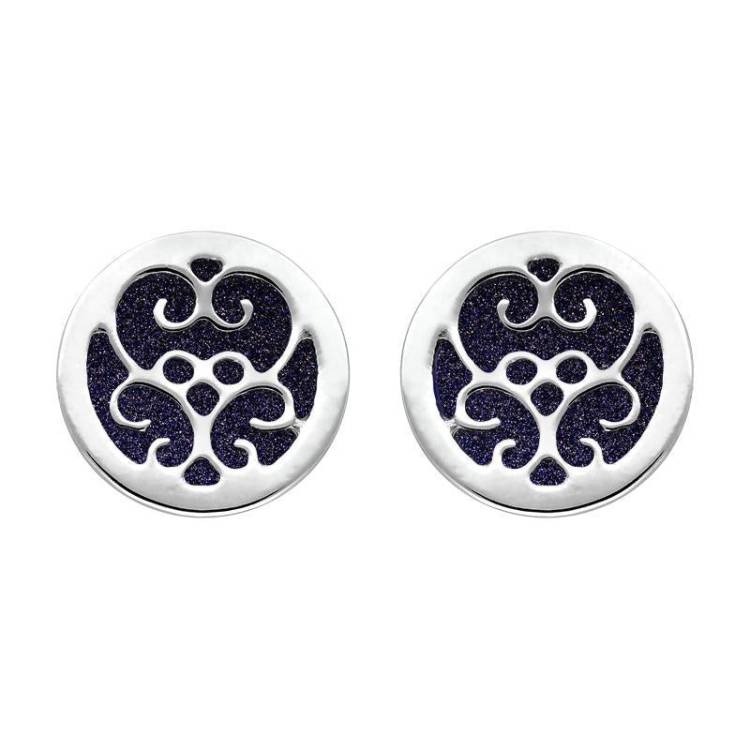 9ct White Gold Blue Goldstone Flore Filigree Stud Earrings