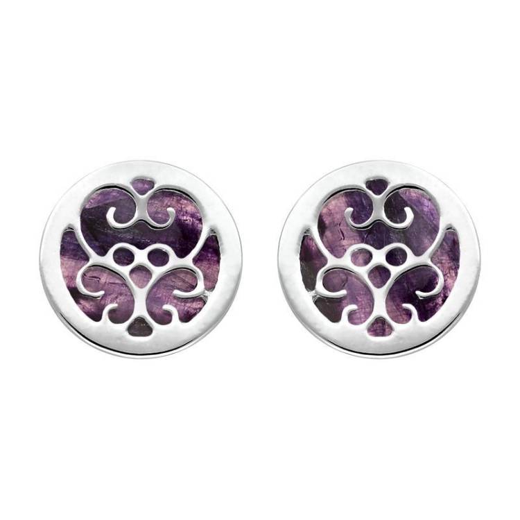 9ct White Gold Blue John Flore Filigree Stud Earrings