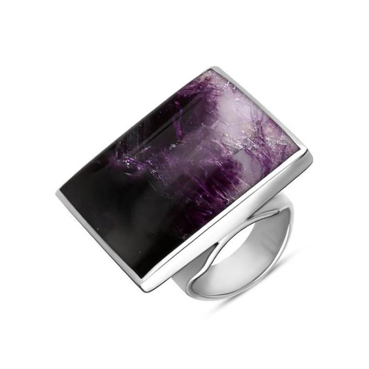 9ct White Gold Blue John Large Square Ring - White Gold