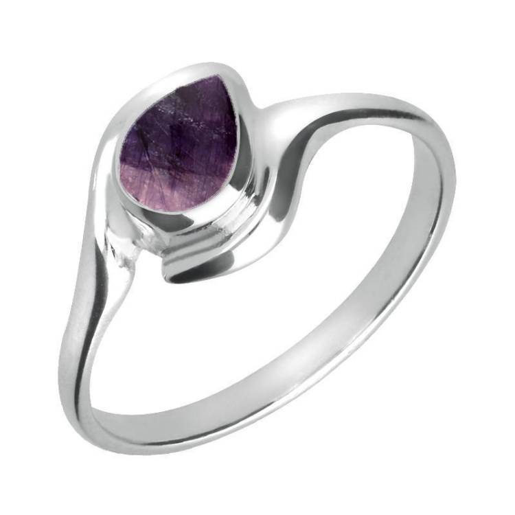 9ct White Gold Blue John Offset Pear Ring - White Gold