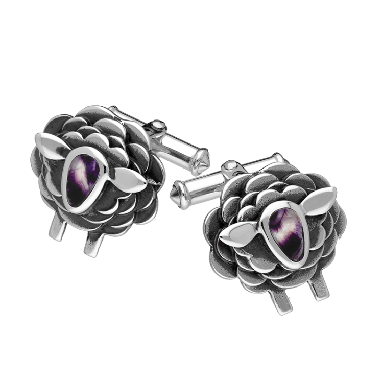 9ct White Gold Blue John Sheep Cufflinks