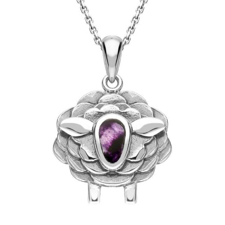 9ct White Gold Blue John Sheep Necklace