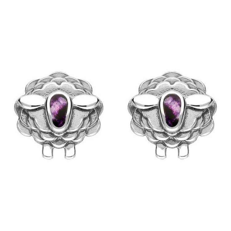 9ct White Gold Blue John Sheep Stud Earrings