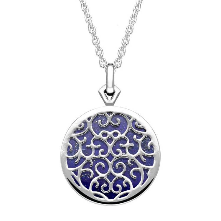 9ct White Gold Lapis Lazuli Flore Filigree Necklace