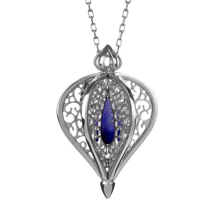 9ct White Gold Lapis Lazuli Flore Filigree Small Necklace