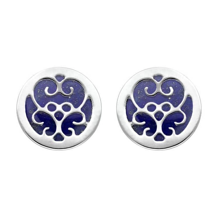 9ct White Gold Lapis Lazuli Flore Filigree Stud Earrings