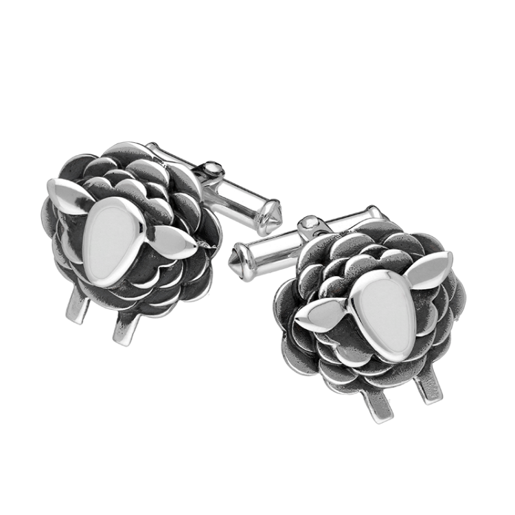 9ct White Gold Sheep Cufflinks