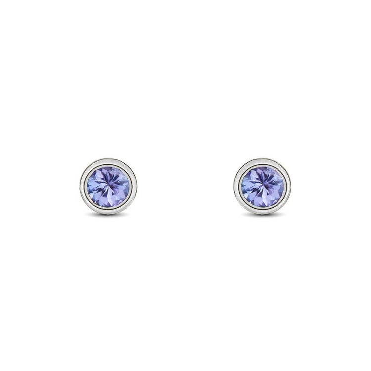 9ct White Gold Tanzanite 3mm Round Rub Over Set Stud Earrings