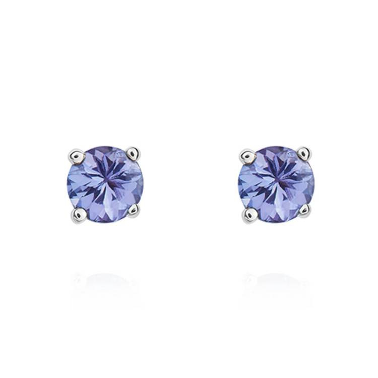 9ct White Gold Tanzanite 4mm Round Claw Set Stud Earrings