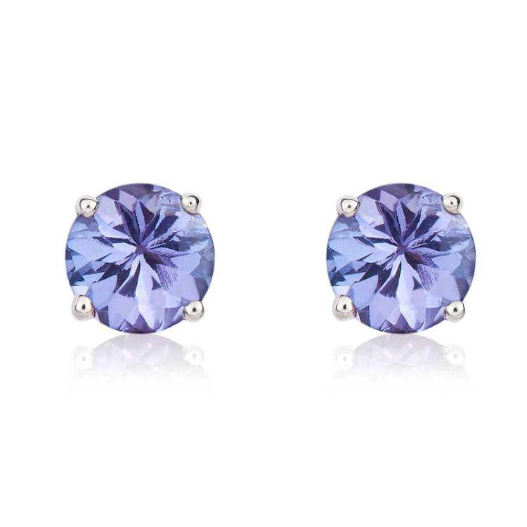 9ct White Gold Tanzanite 5mm Round Claw Set Stud Earrings