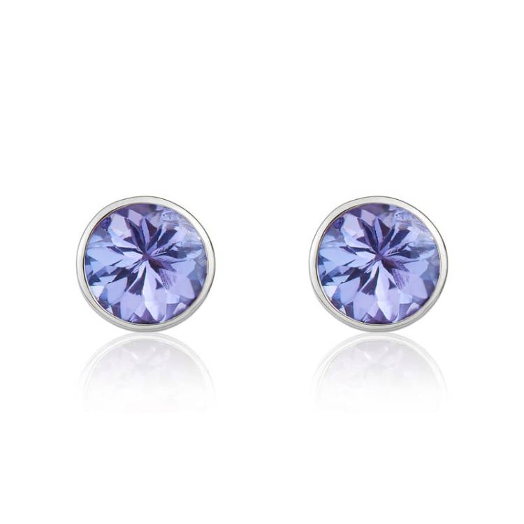 9ct White Gold Tanzanite 5mm Round Rub Over Set Stud Earrings