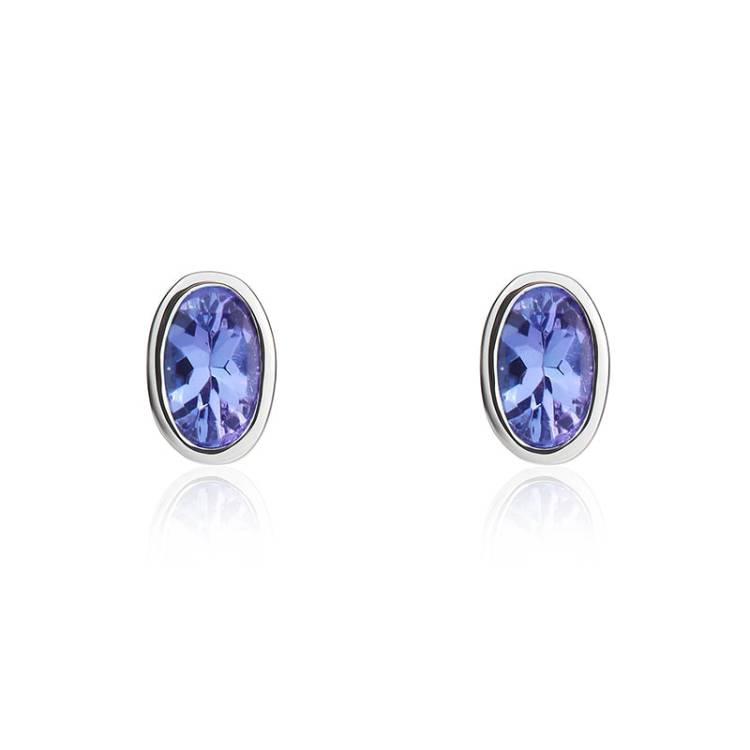 9ct White Gold Tanzanite 5x3mm Oval Rub Over Set Stud Earrings