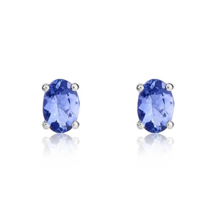 9ct White Gold Tanzanite 6x4mm Oval Claw Set Stud Earrings
