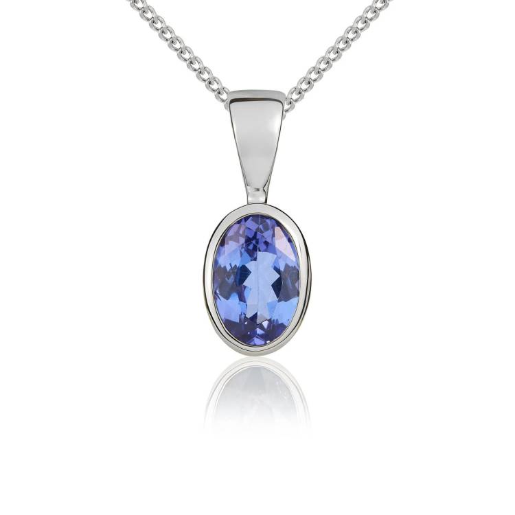 9ct White Gold Tanzanite 6x4mm Oval Rub Over Set Pendant