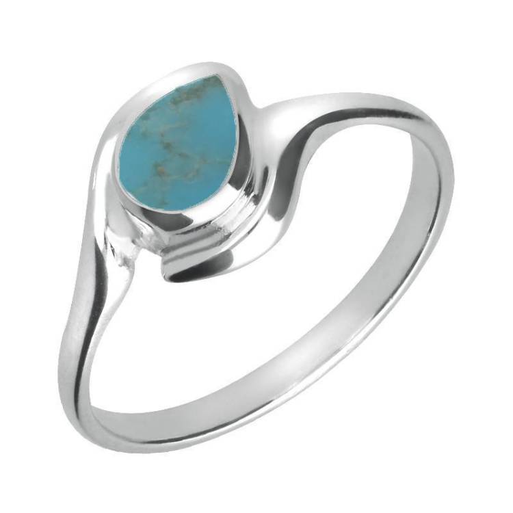 9ct White Gold Turquoise Offset Pear Ring - White Gold