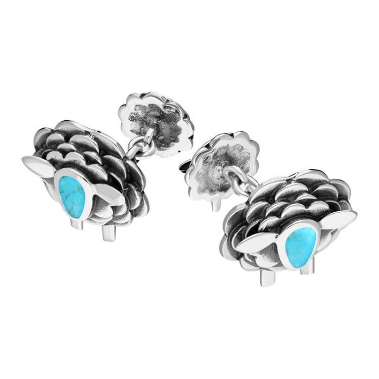 9ct White Gold Turquoise Sheep Chain Link Cufflinks