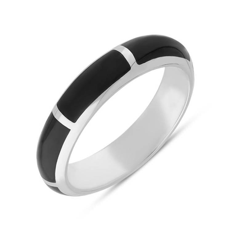 9ct White Gold Whitby Jet 6mm Gap Wedding Band Ring - White Gold