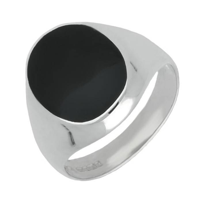 9ct White Gold Whitby Jet Large Oval Signet Ring - White Gold
