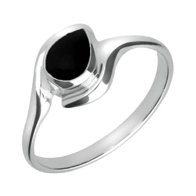 9ct White Gold Whitby Jet Offset Pear Ring - White Gold
